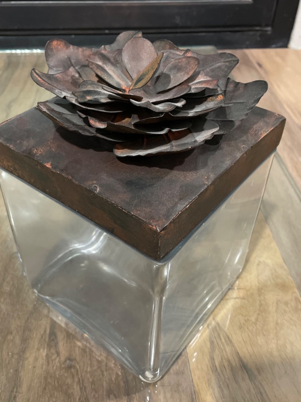 New Glass Box with Rustic Metal Flower Lid